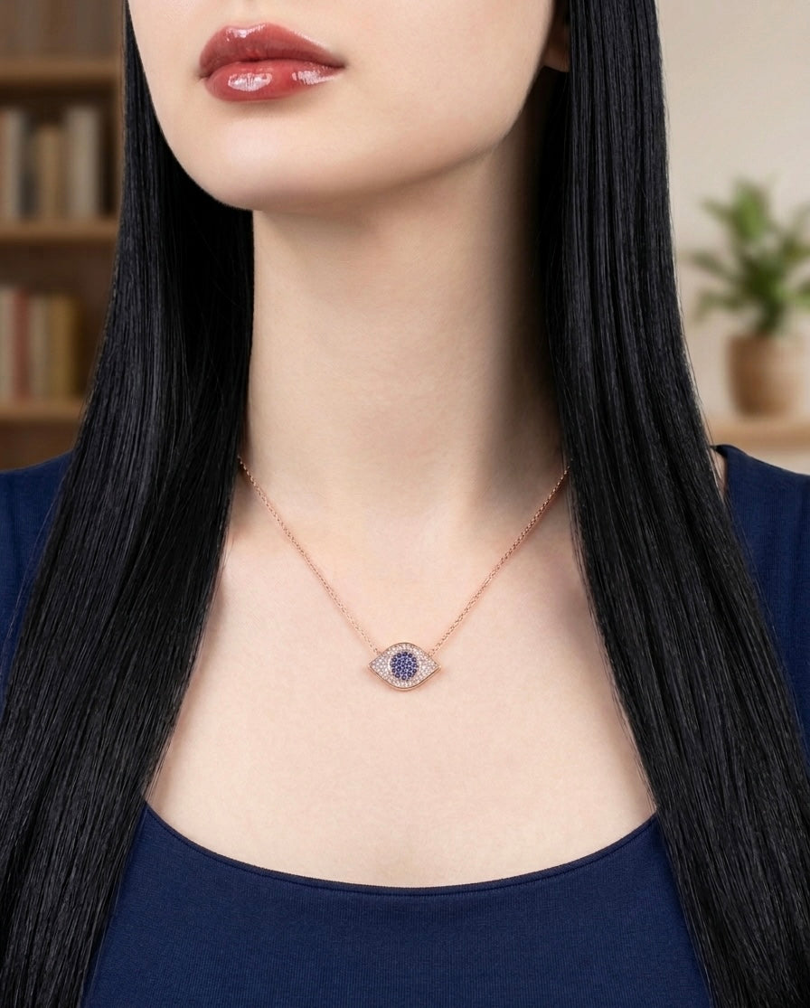 collier en acier inoxydable rose gold en forme d'oeil protecteur