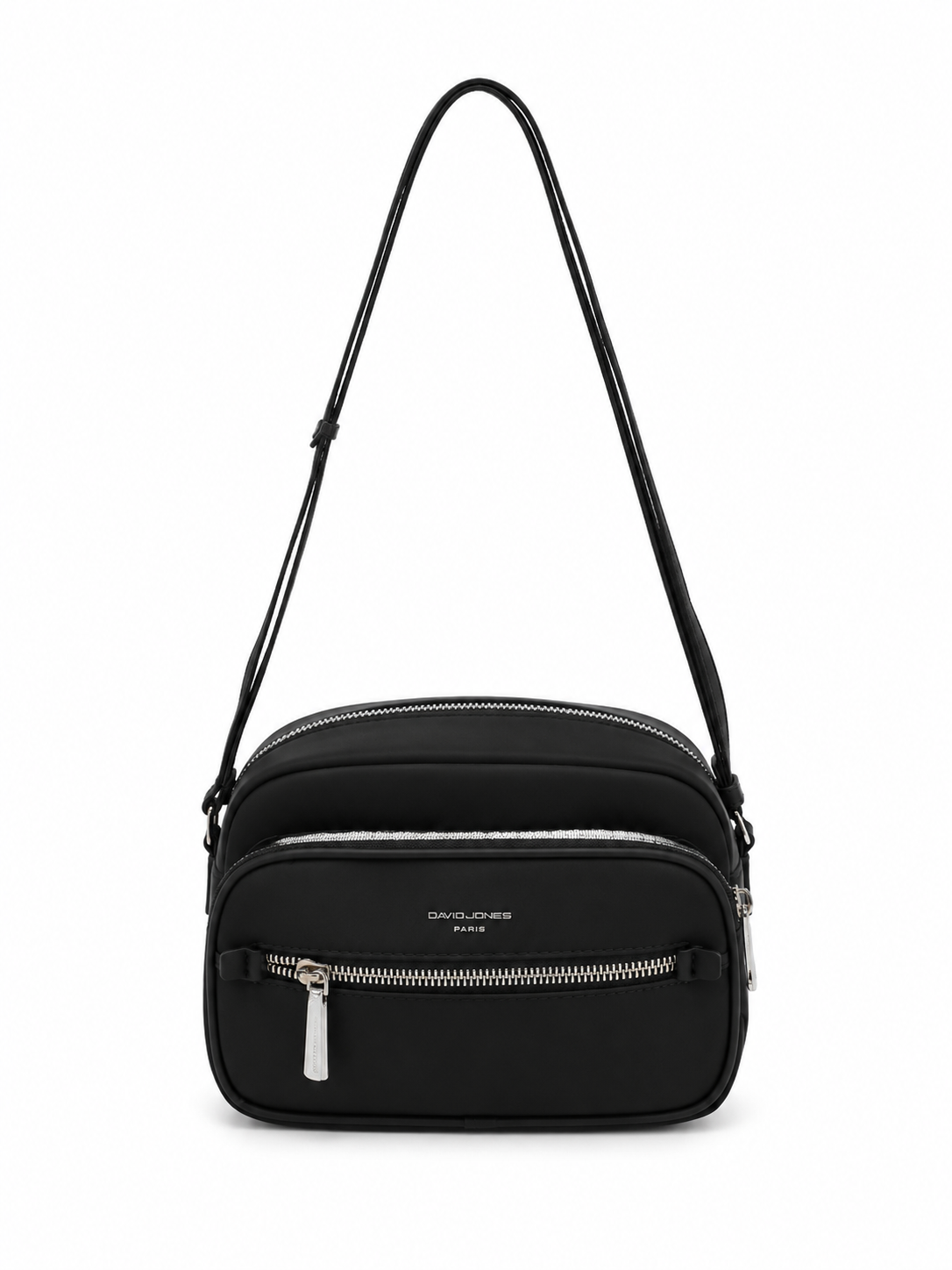 Sac bandoulière couleur noir aux détails argentés pour usage quotidien