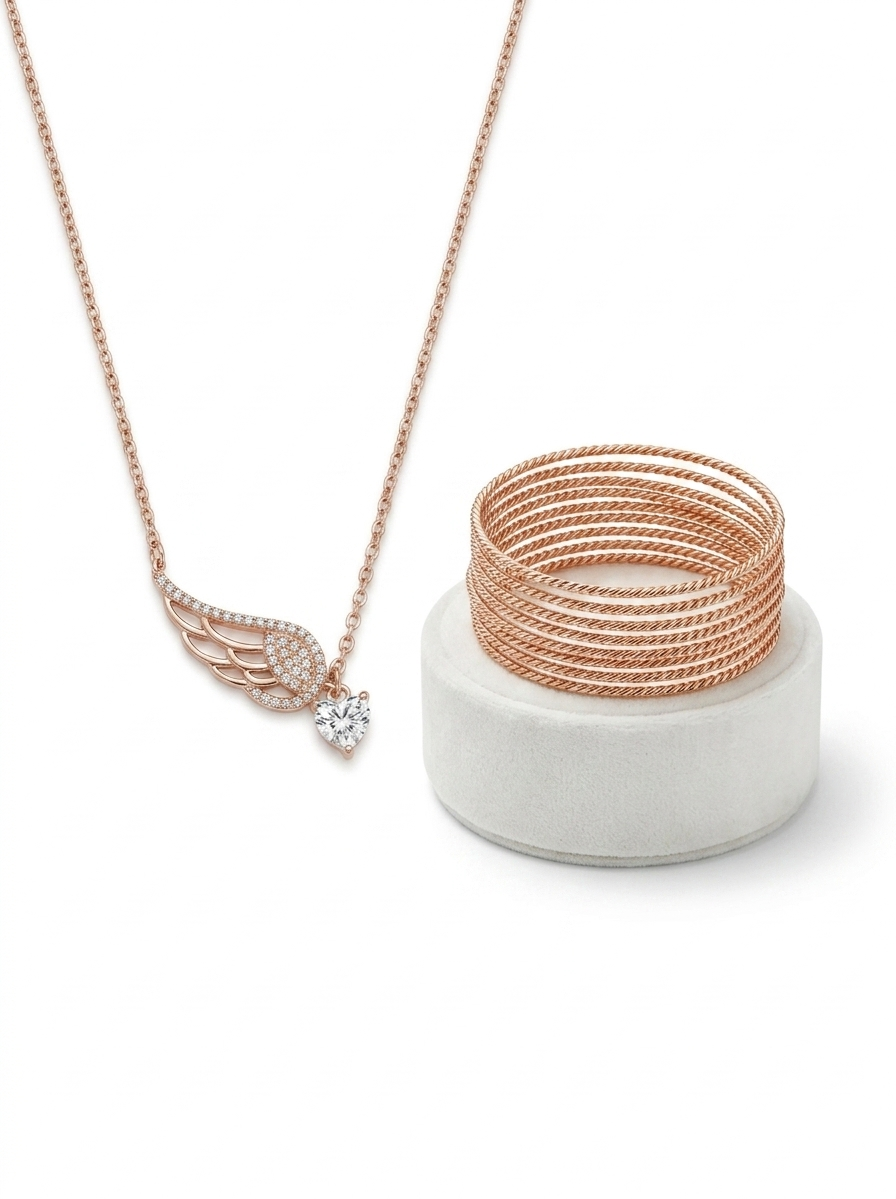 bundle ou lot comportant un collier et des bracelets joncs rose gold / or rose