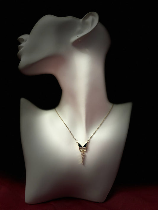 collier papillon noir en acier inoxydable