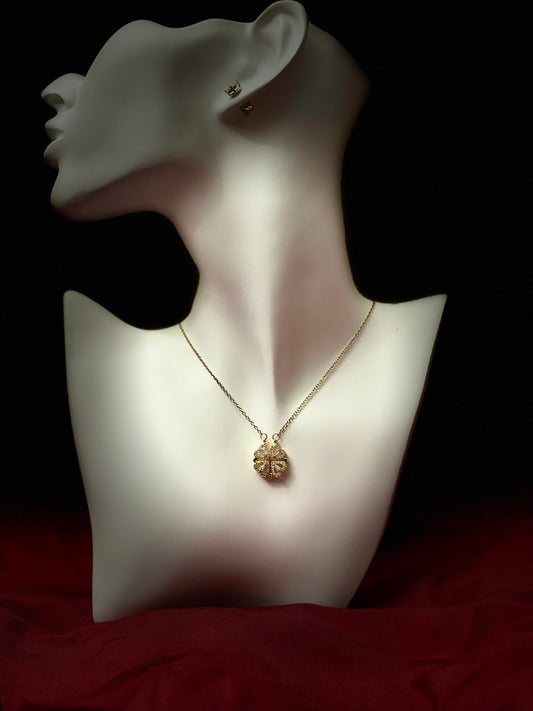 collier ouvrable, trèfle 4 feuilles, doré, acier inoxydable