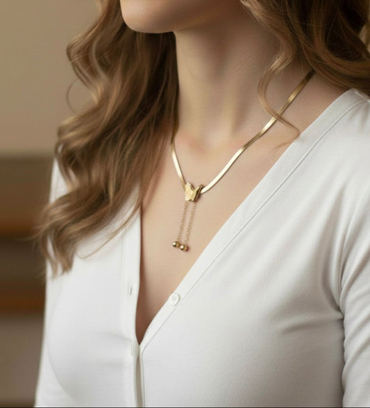 collier papillon en acier inoxydable doré