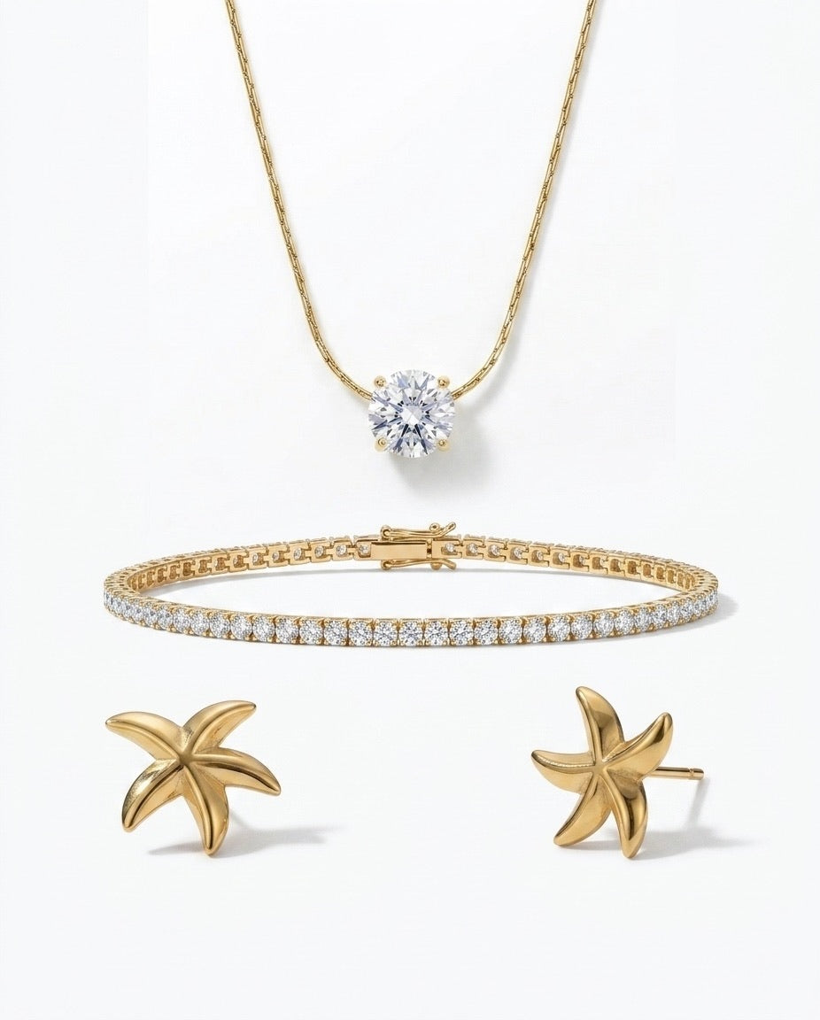 bundle ou lot comportant un collier, bracelet et des boucles d'oreilles parfaits pour l'été