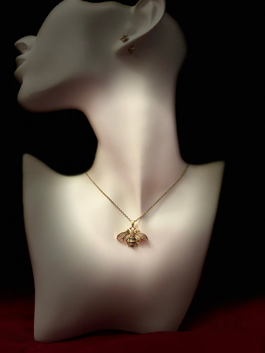 collier de la reine des abeilles en acier inoxydable doré