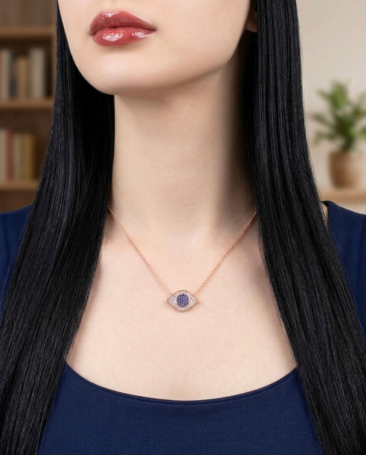 collier en acier inoxydable rose gold en forme d'oeil protecteur