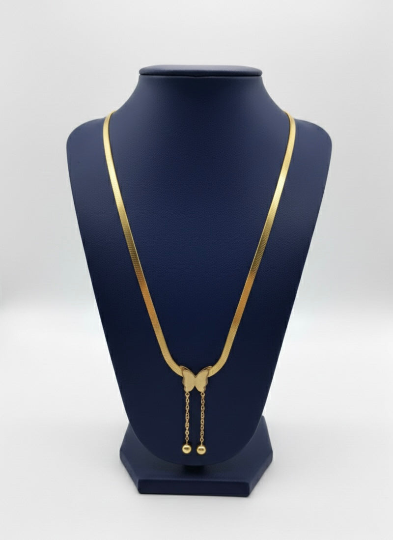collier papillon en acier inoxydable doré