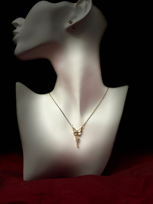 collier scintillant, papillon central en acier inoxydable doré, chic 