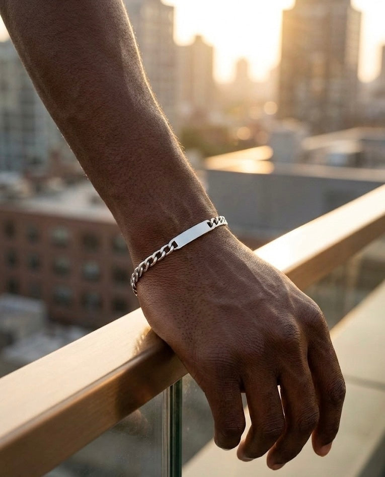 bracelet pour homme argenté en acier inoxydable