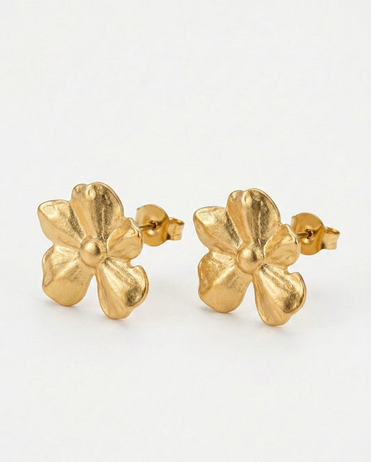 boucles d'oreilles en acier inoxydable doré en forme de fleur