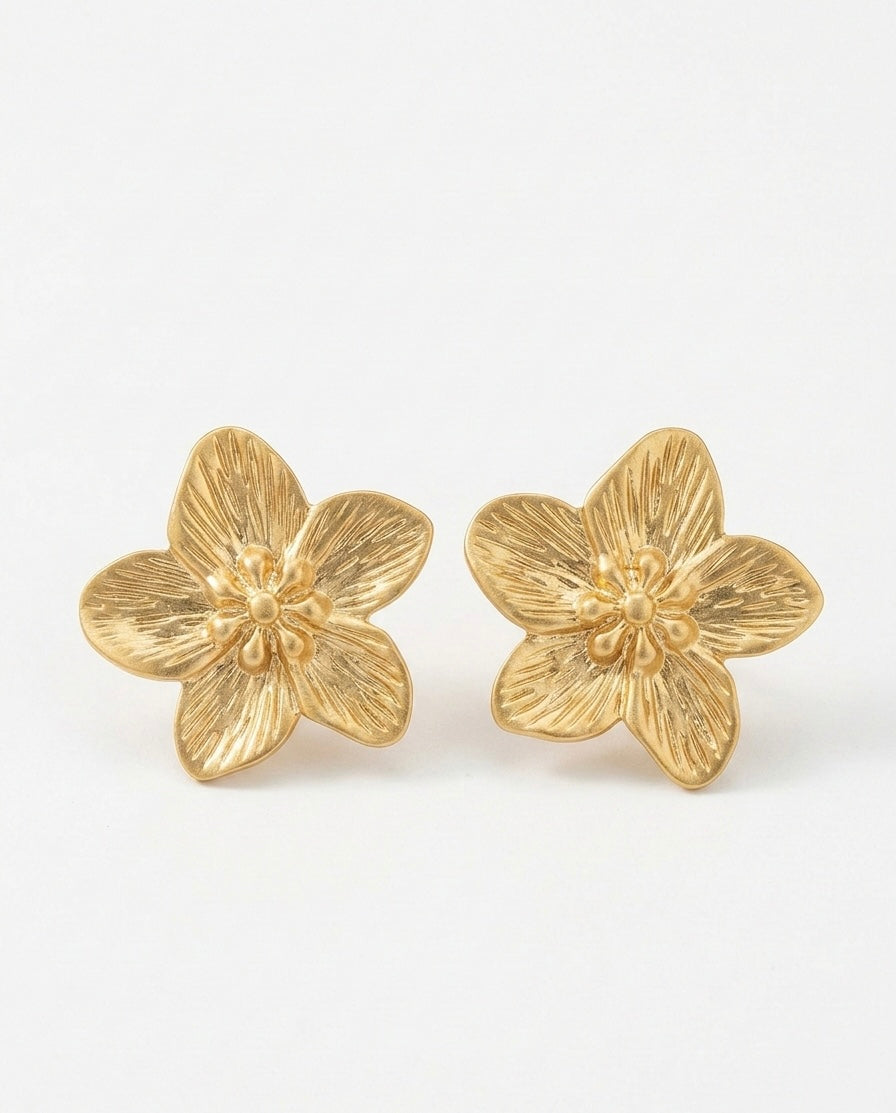 boucles d'oreilles en fleurs en acier inoxydable doré