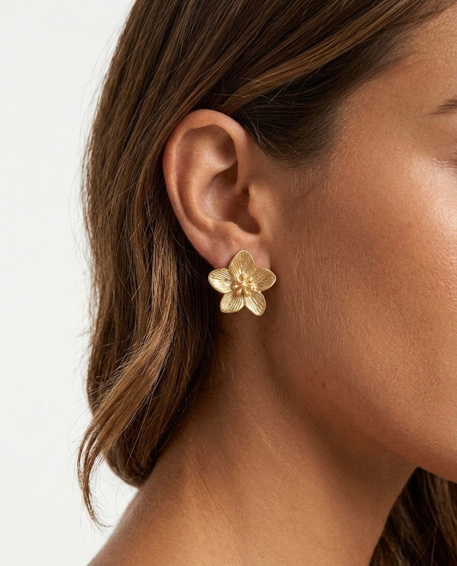 boucle d'oreilles en fleurs en acier inoxydable doré