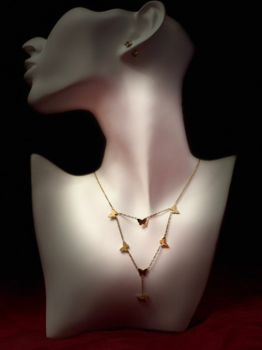 collier acier inoxydable doré, papillons mignons
