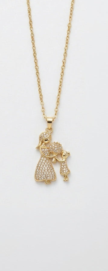 collier maman-fille en acier inoxydable doré