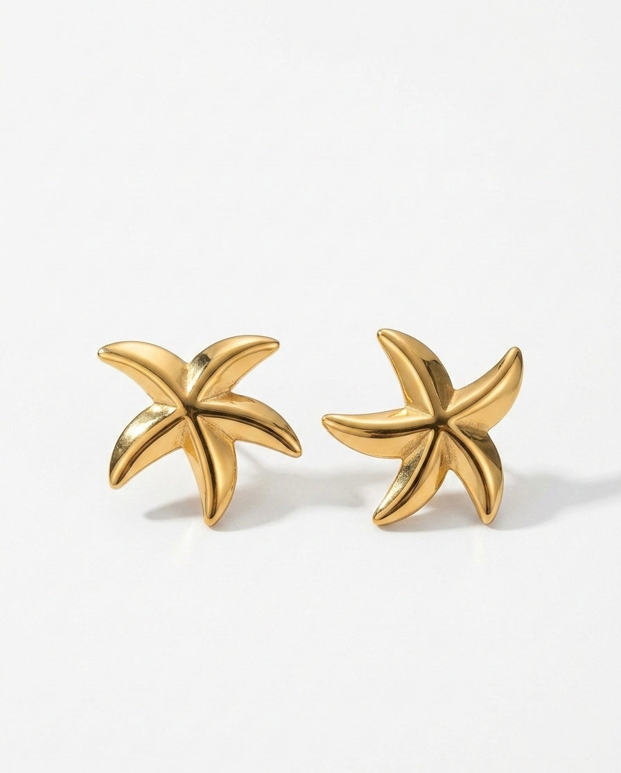 boucles d'oreilles étoiles de mer en acier inoxydable doré