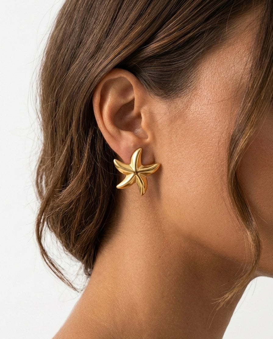 boucles étoile de mer en acier inoxydable doré