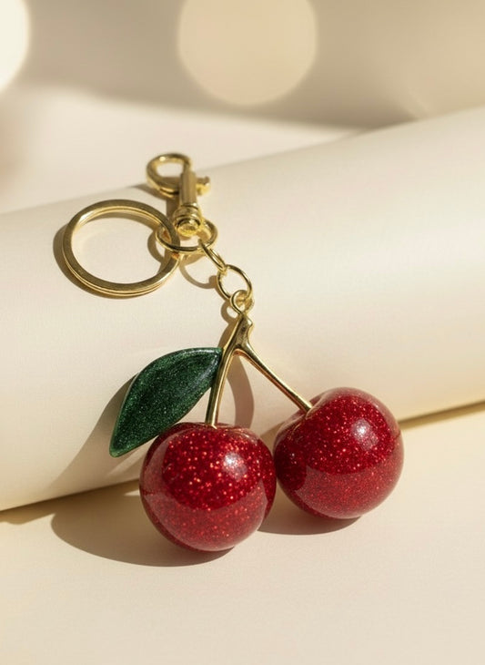 cerise porte clé charm rouge scintillant