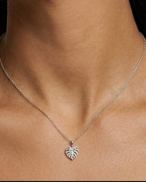 collier feuille monstera acier inoxydable argenté