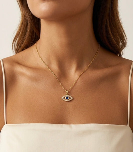 collier oeil protecteur bleu en acier inoxydable doré 