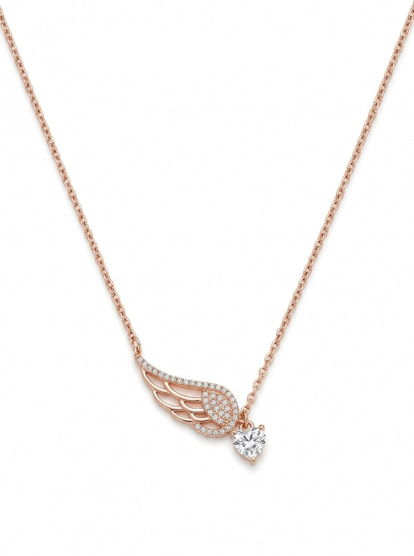collier rose gold coeur et aile